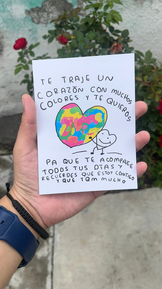 Te traje un corazón de colores · Postal - Torna Gris - Artista Mexicano