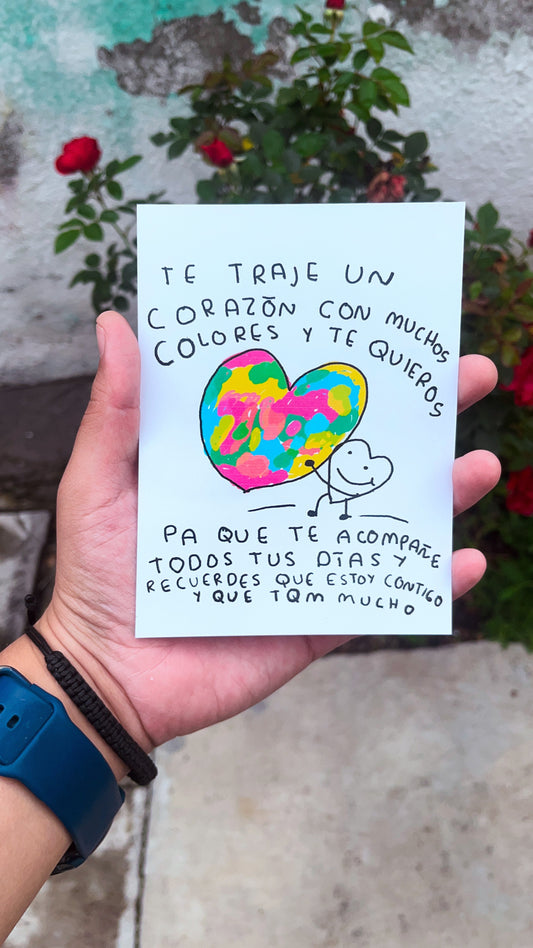 Te traje un corazón de colores · Postal - Torna Gris - Artista Mexicano