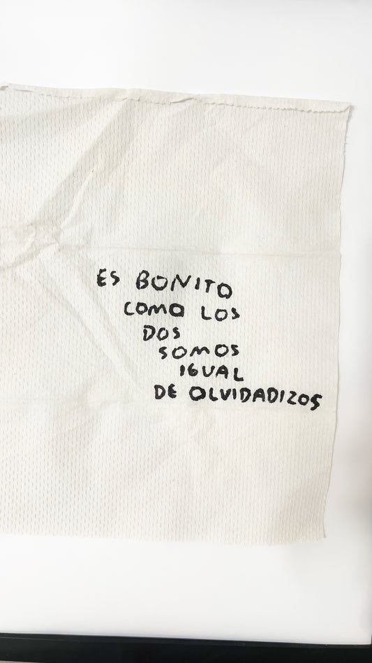 Es Bonito Como los Dos Somos Igual de Olvidadizos – Servilleta Intervenida Original - Torna Gris - Artista Mexicano