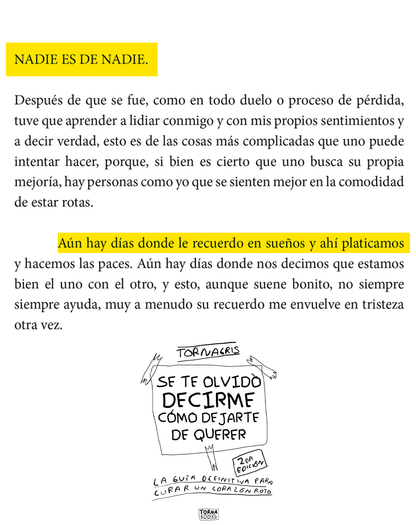 Se Te Olvidó Decirme Cómo Dejarte de Querer - Guia basica para curar un corazon roto por desamor (PDF imprimible) - Torna Gris - Artista Mexicano