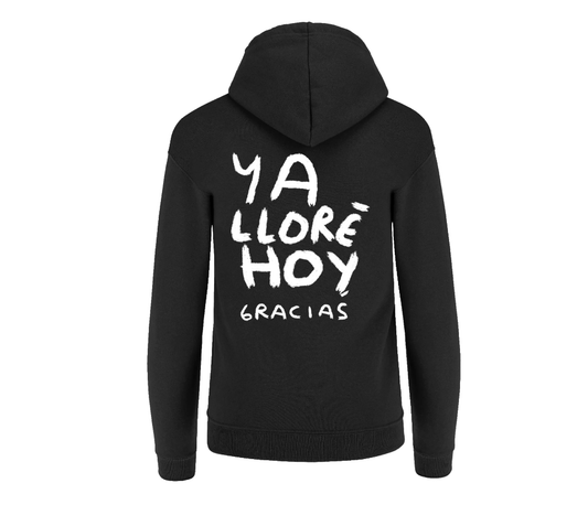 Hoodie Ya lloré, gracias – Negra con Estampado Blanco | Tornagris - Torna Gris - Artista Mexicano